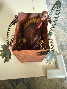 Handmade Metal Turkey Decorative Basket - Copper & Multicolor